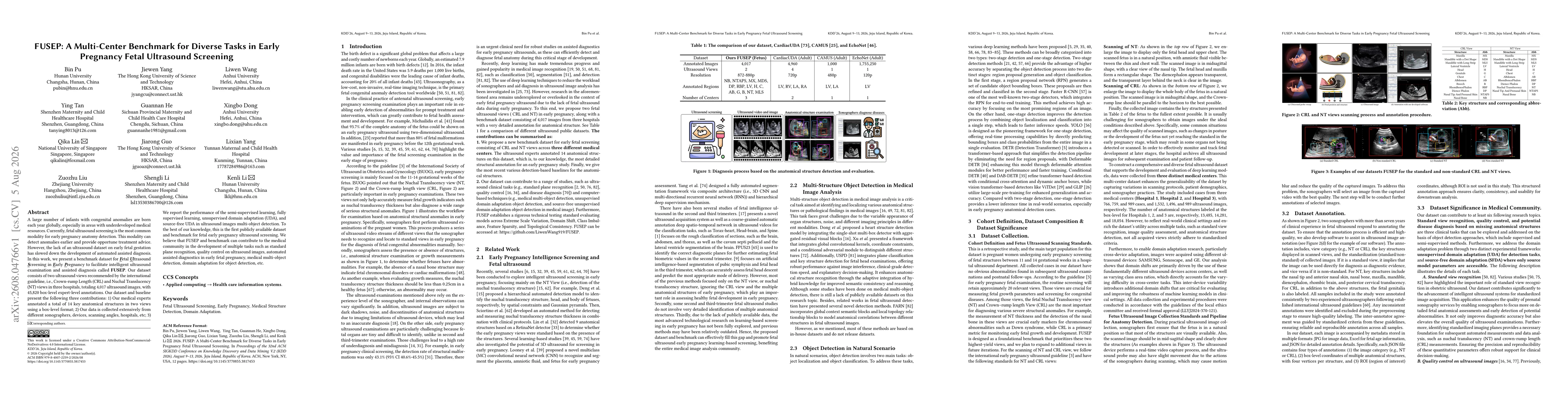 Thumbnail for FUSEP: A Multi-Center Benchmark for Diverse Tasks in Early Pregnancy Fetal Ultrasound Screening