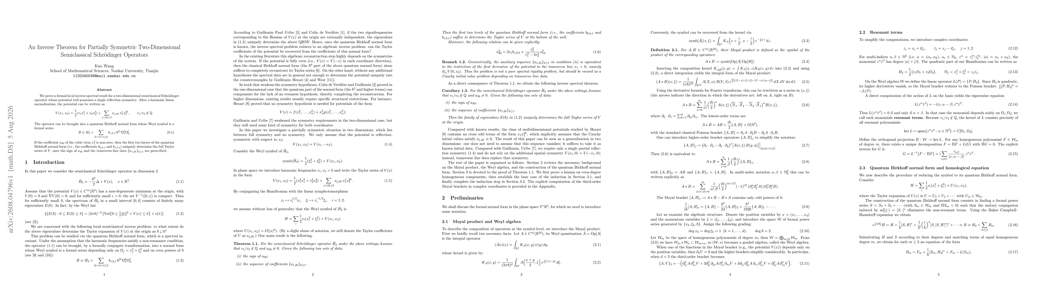 Thumbnail for An Inverse Theorem for Partially Symmetric Two-Dimensional Semiclassical Schrödinger Operators