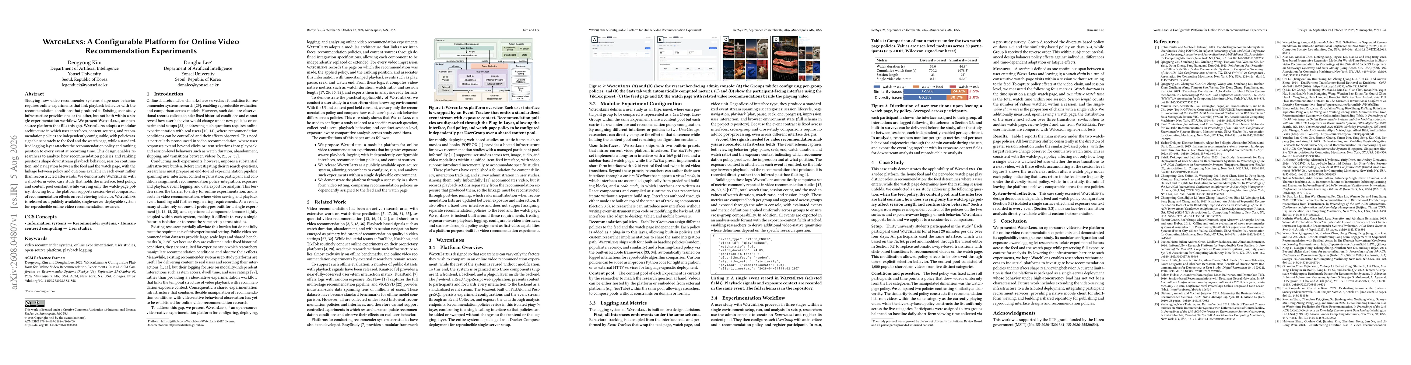 Thumbnail for WatchLens: A Configurable Platform for Online Video Recommendation Experiments