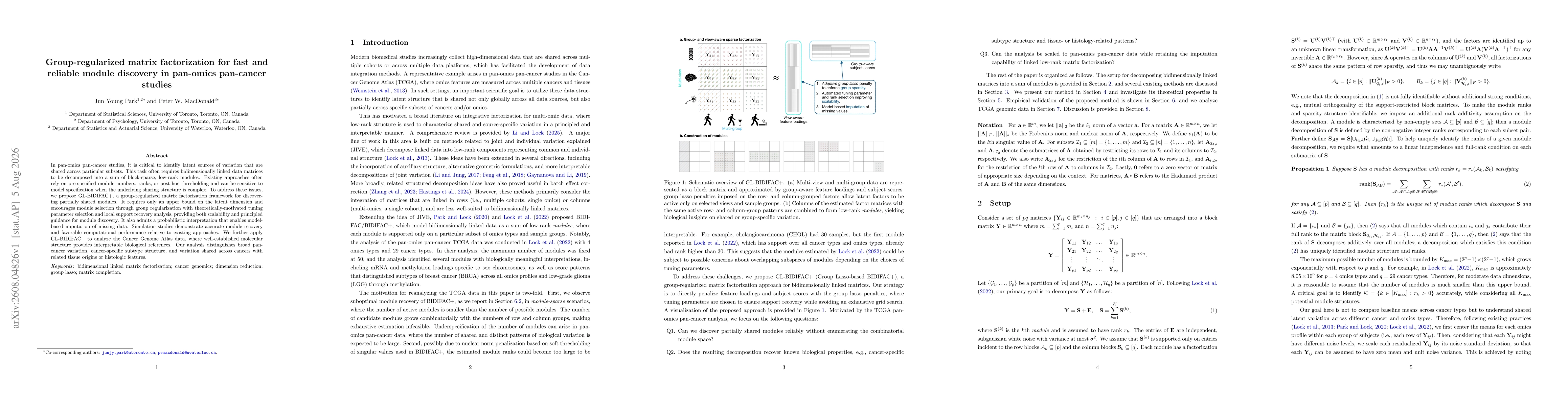 Thumbnail for Group-regularized matrix factorization for fast and reliable module discovery in pan-omics pan-cancer studies