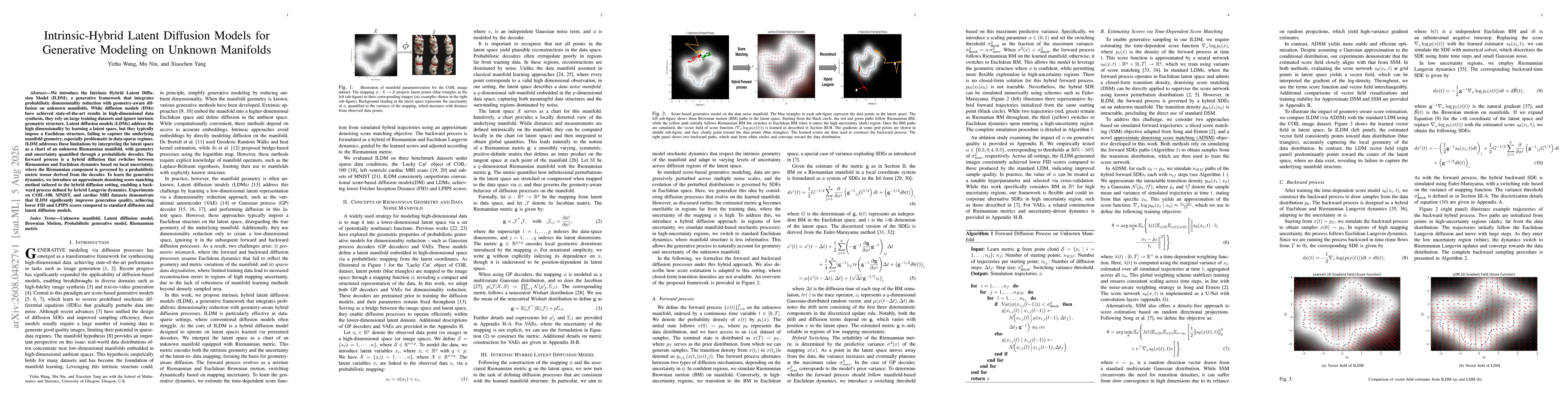 Thumbnail for Intrinsic-Hybrid Latent Diffusion Models for Generative Modeling on Unknown Manifolds