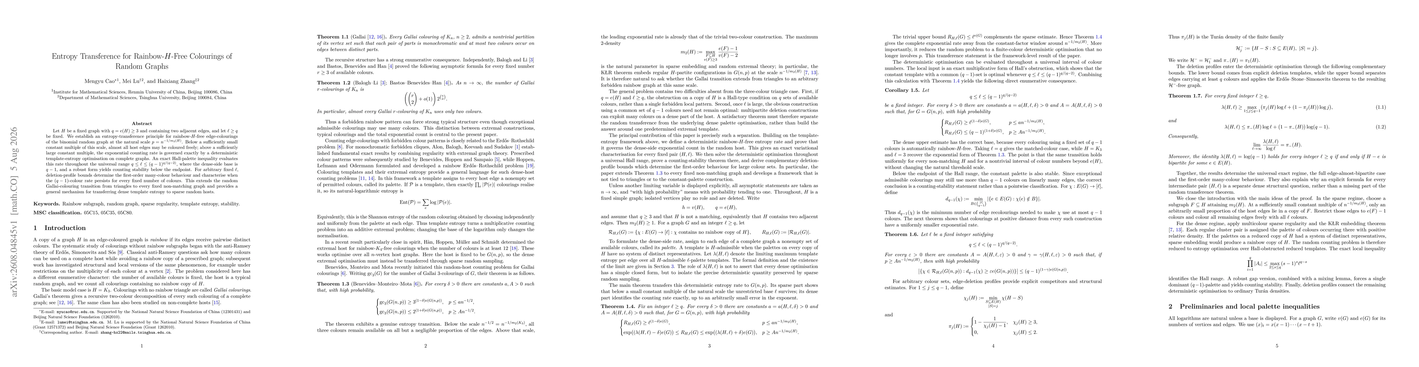 Thumbnail for Entropy Transference for Rainbow-$H$-Free Colourings of Random Graphs