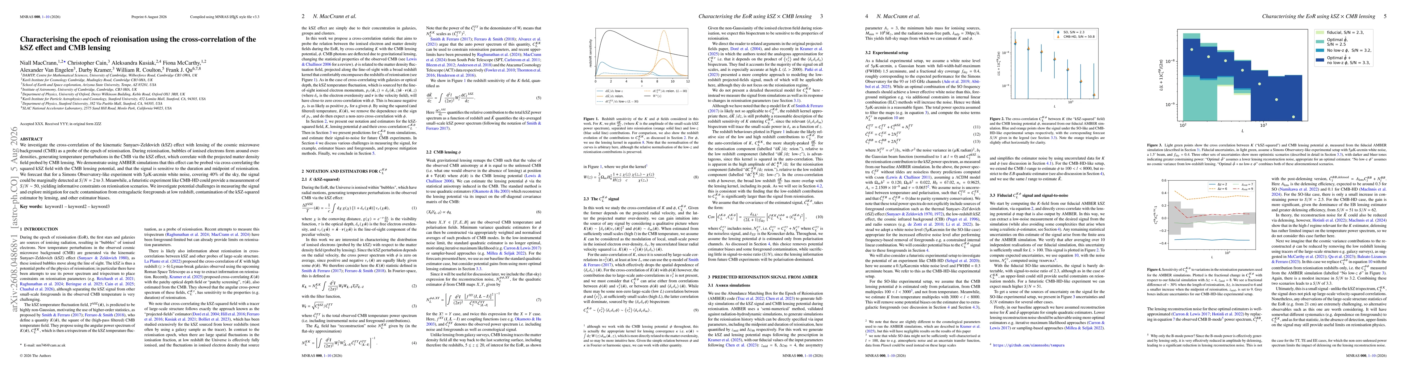 Thumbnail for Characterising the epoch of reionisation using the cross-correlation of the kSZ effect and CMB lensing