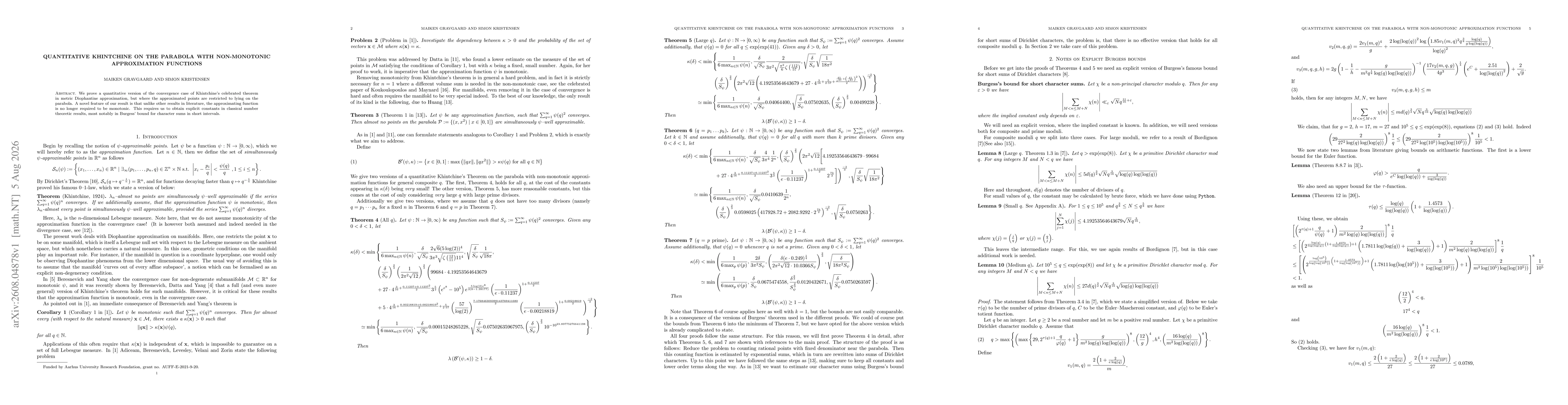Thumbnail for Quantitative Khintchine on the parabola with non-monotonic approximation functions