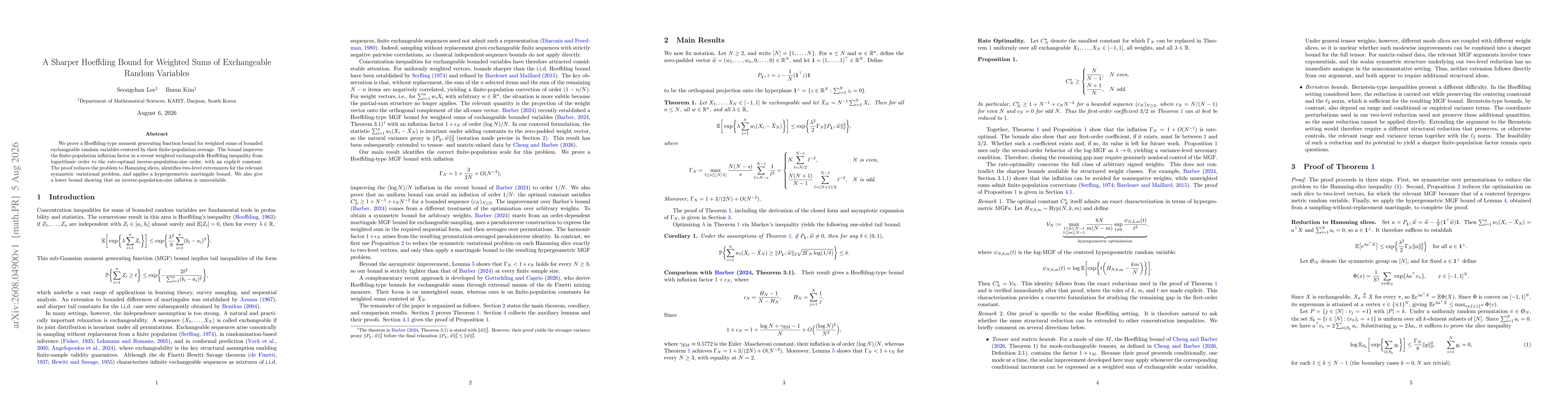 Thumbnail for A Sharper Hoeffding Bound for Weighted Sums of Exchangeable Random Variables