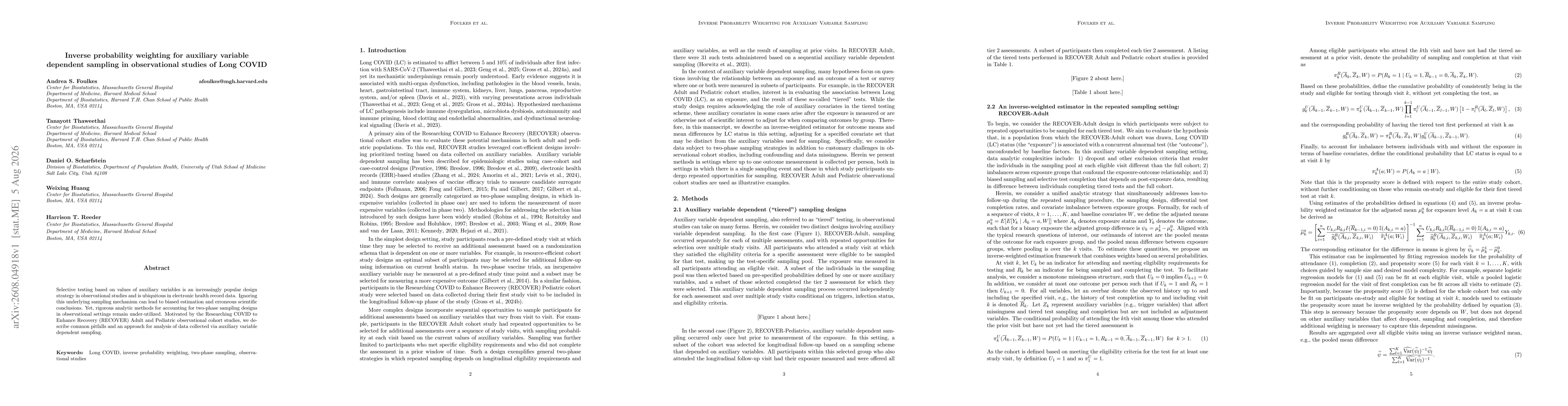 Thumbnail for Inverse probability weighting for auxiliary variable dependent sampling in observational studies of Long COVID