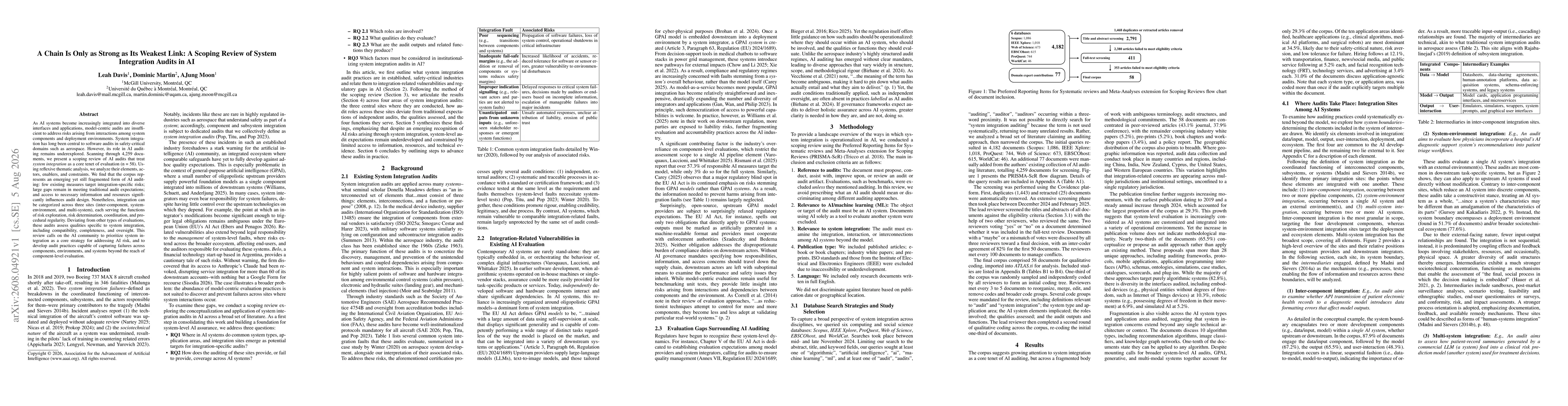 Thumbnail for A Chain Is Only as Strong as Its Weakest Link: A Scoping Review of System Integration Audits in AI