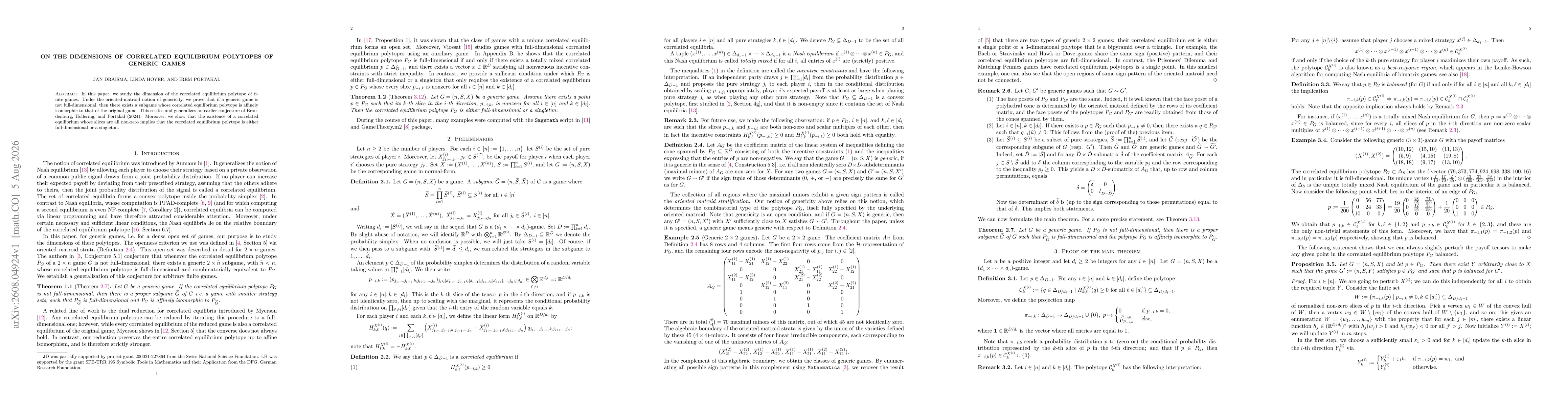 Thumbnail for On the dimensions of correlated equilibrium polytopes of generic games