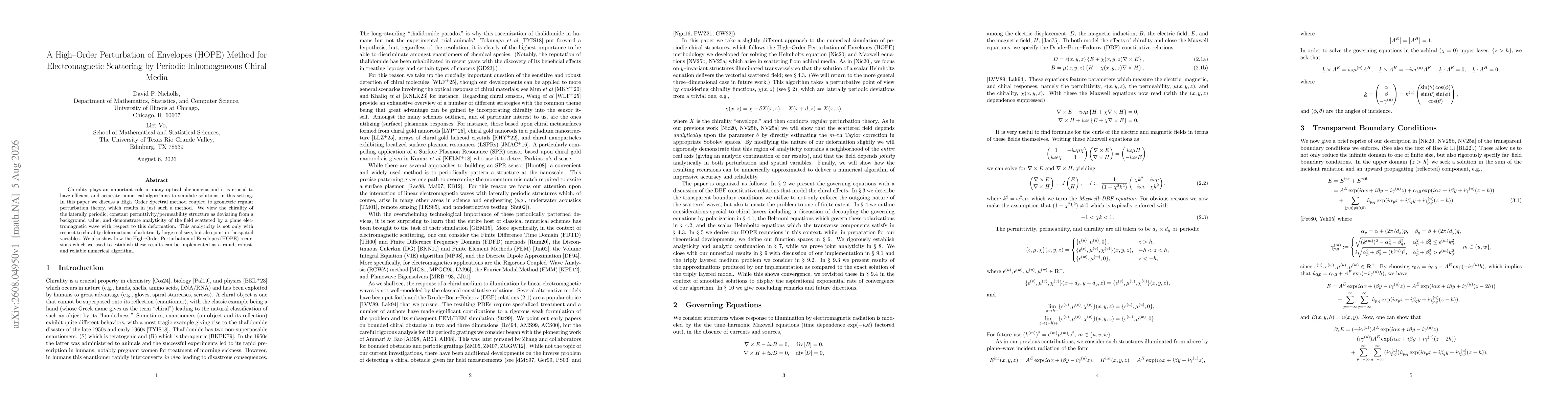 Thumbnail for A High-Order Perturbation of Envelopes (HOPE) Method for Electromagnetic Scattering by Periodic Inhomogeneous Chiral Media