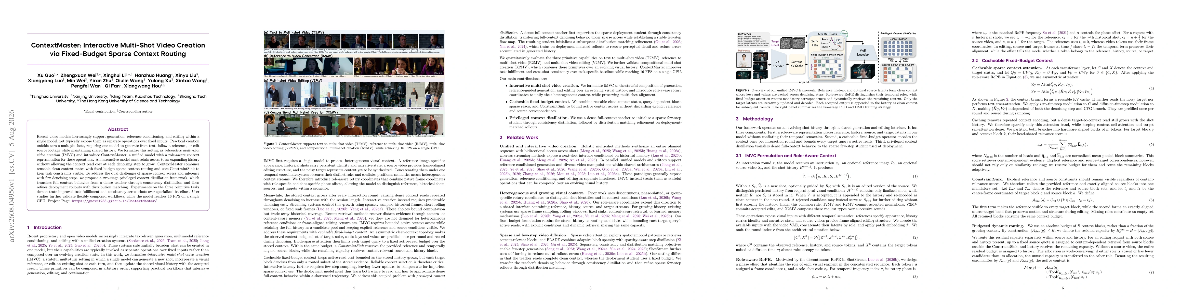 Thumbnail for ContextMaster: Interactive Multi-Shot Video Creation via Fixed-Budget Sparse Context Routing
