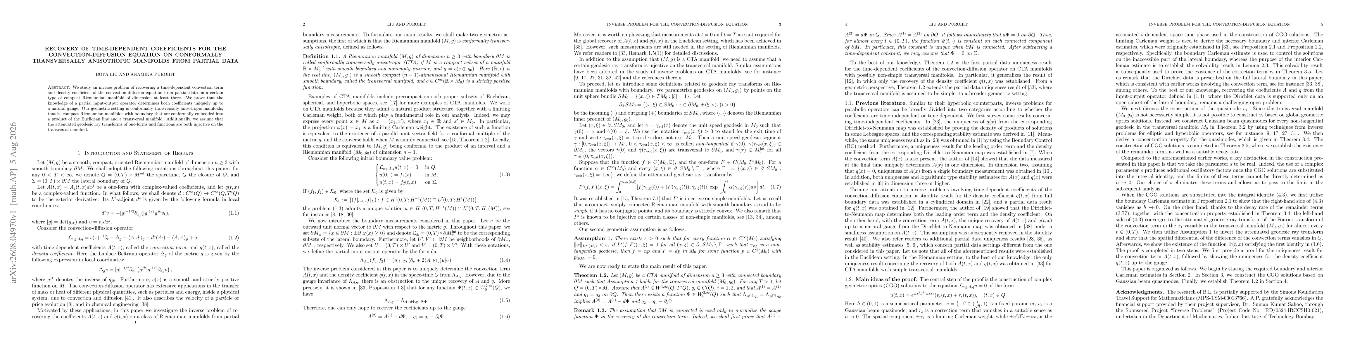 Thumbnail for Recovery of time-dependent coefficients for the convection-diffusion equation on conformally transversally anisotropic manifolds from partial data