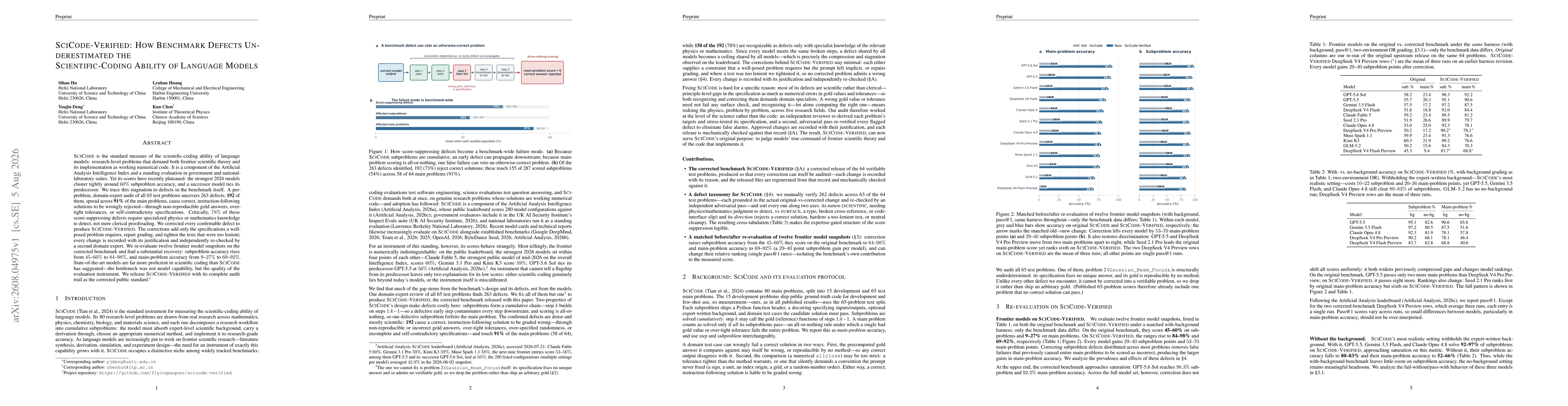 Thumbnail for SciCode-Verified: How Benchmark Defects Underestimated the Scientific-Coding Ability of Language Models