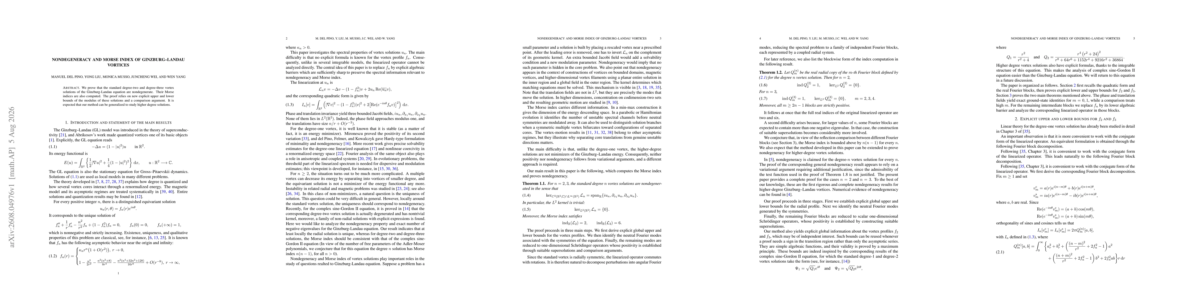 Thumbnail for Nondegeneracy and Morse Index of Ginzburg--Landau Vortices