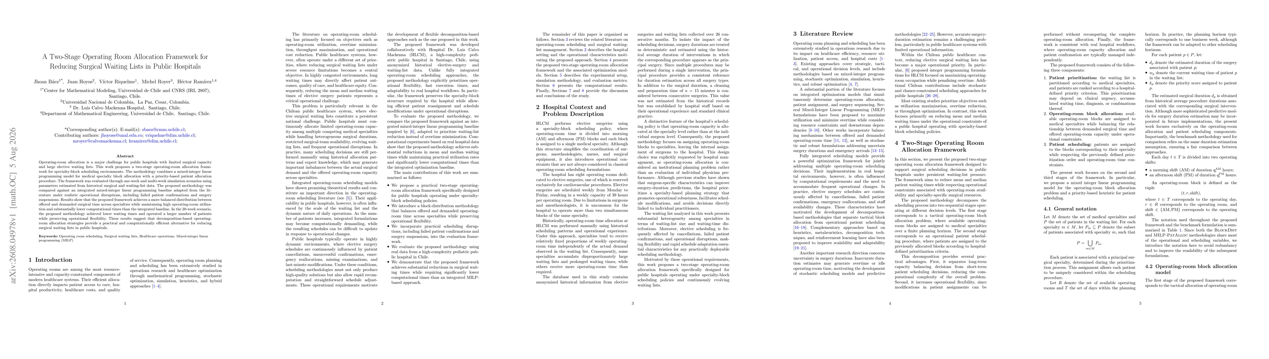 Thumbnail for A Two-Stage Operating Room Allocation Framework for Reducing Surgical Waiting Lists in Public Hospitals