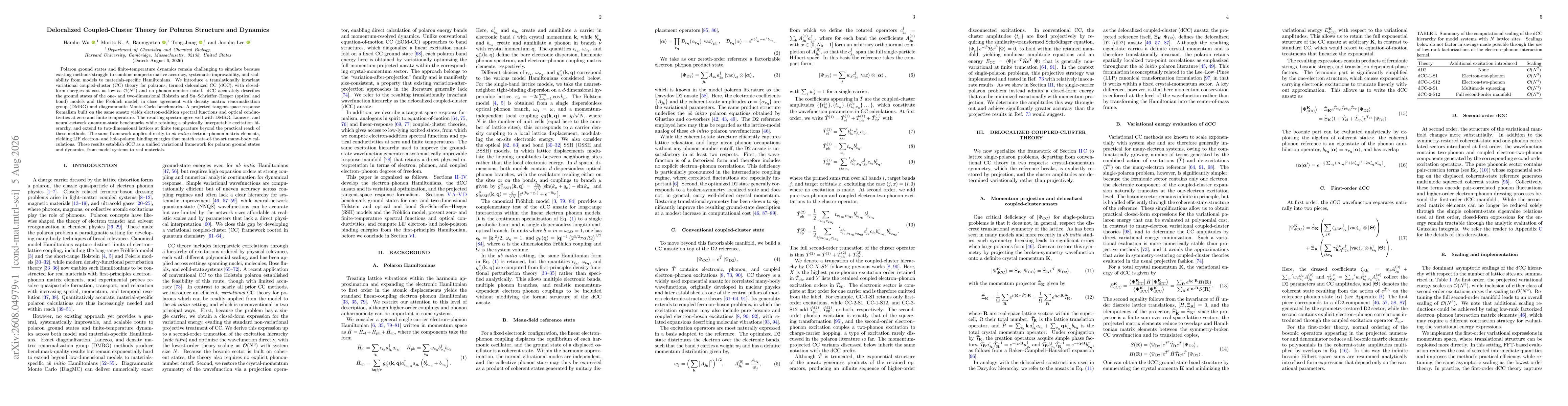 Thumbnail for Delocalized Coupled-Cluster Theory for Polaron Structure and Dynamics