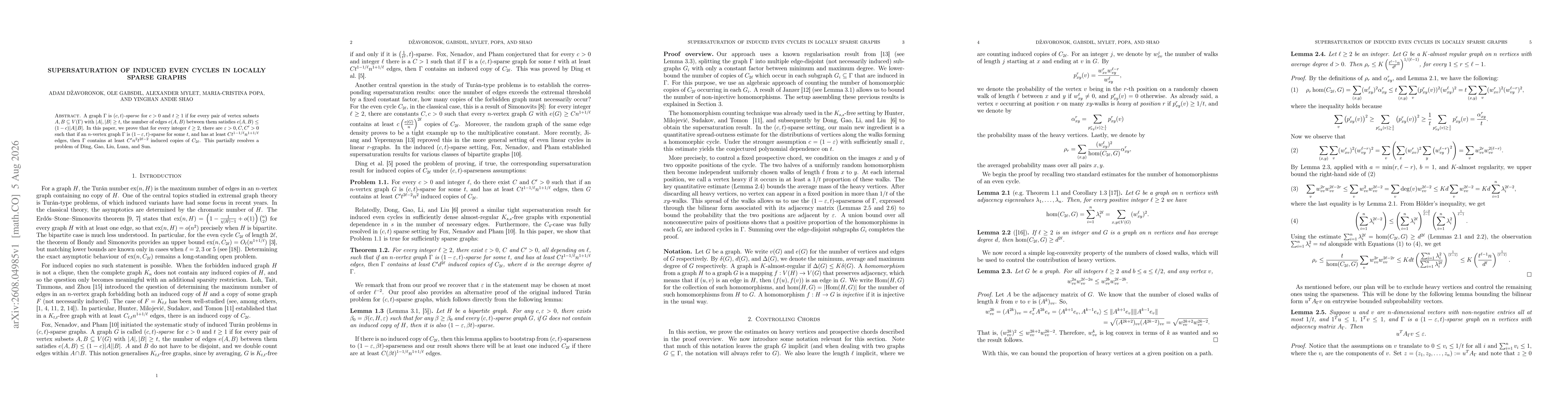 Thumbnail for Supersaturation of induced even cycles in locally sparse graphs
