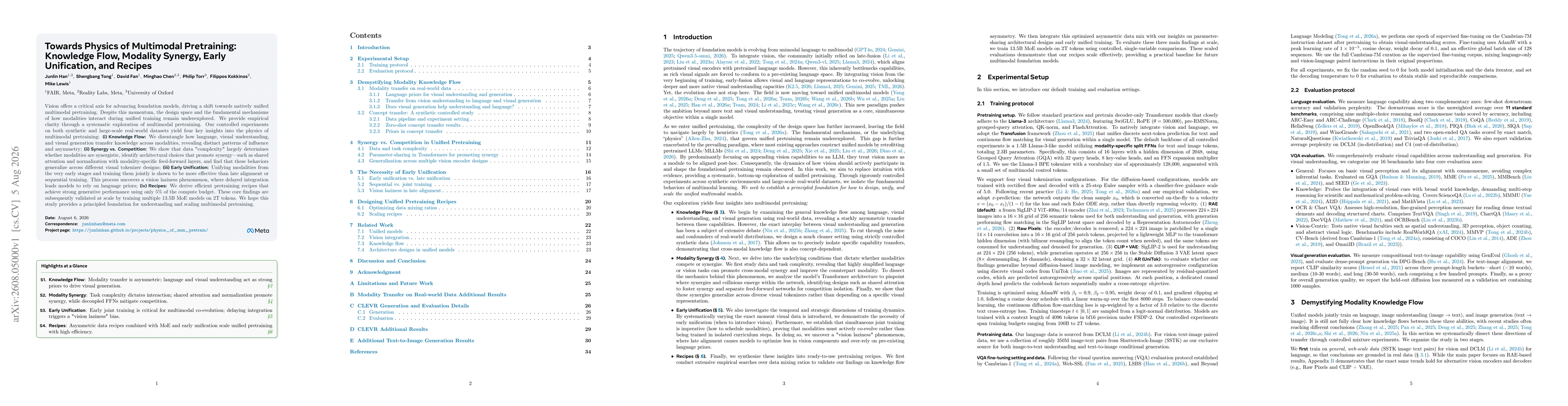 Thumbnail for Towards Physics of Multimodal Pretraining: Knowledge Flow, Modality Synergy, Early Unification, and Recipes