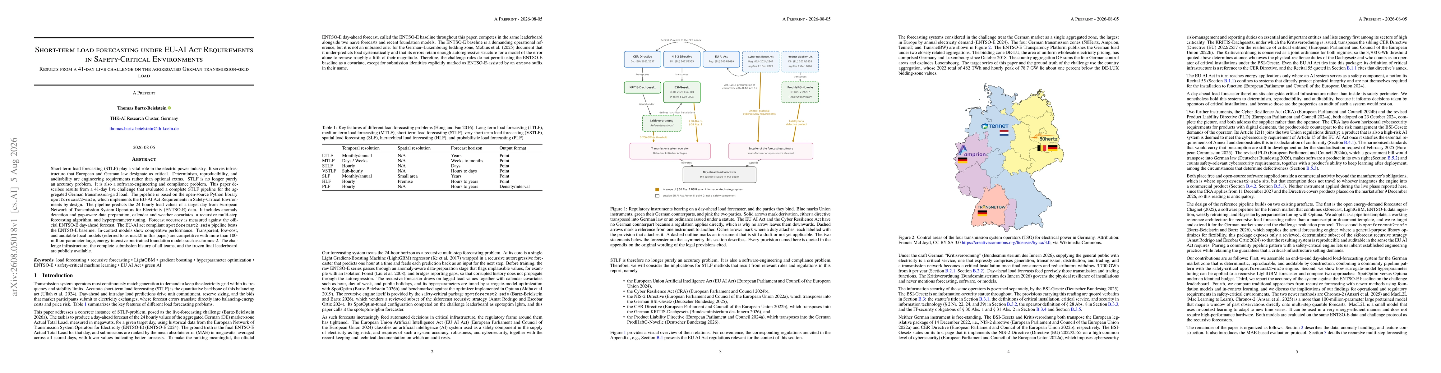 Thumbnail for Short-term load forecasting under EU-AI Act Requirements in Safety-Critical Environments: Results from a 41-day live challenge on the aggregated German transmission-grid load