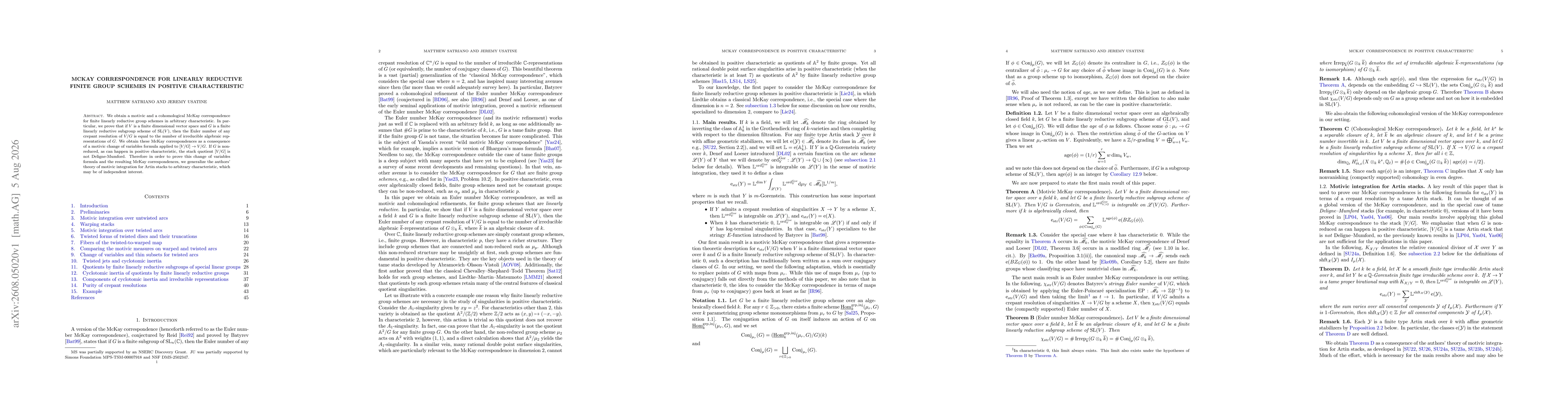 Thumbnail for McKay correspondence for linearly reductive finite group schemes in positive characteristic