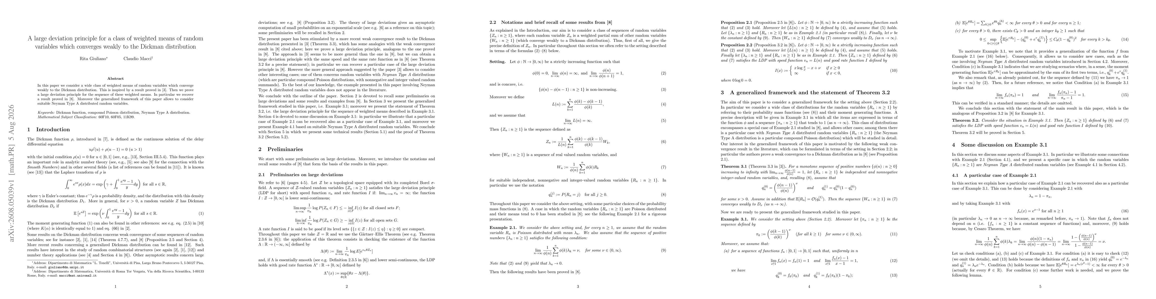 Thumbnail for A large deviation principle for a class of weighted means of random variables which converges weakly to the Dickman distribution