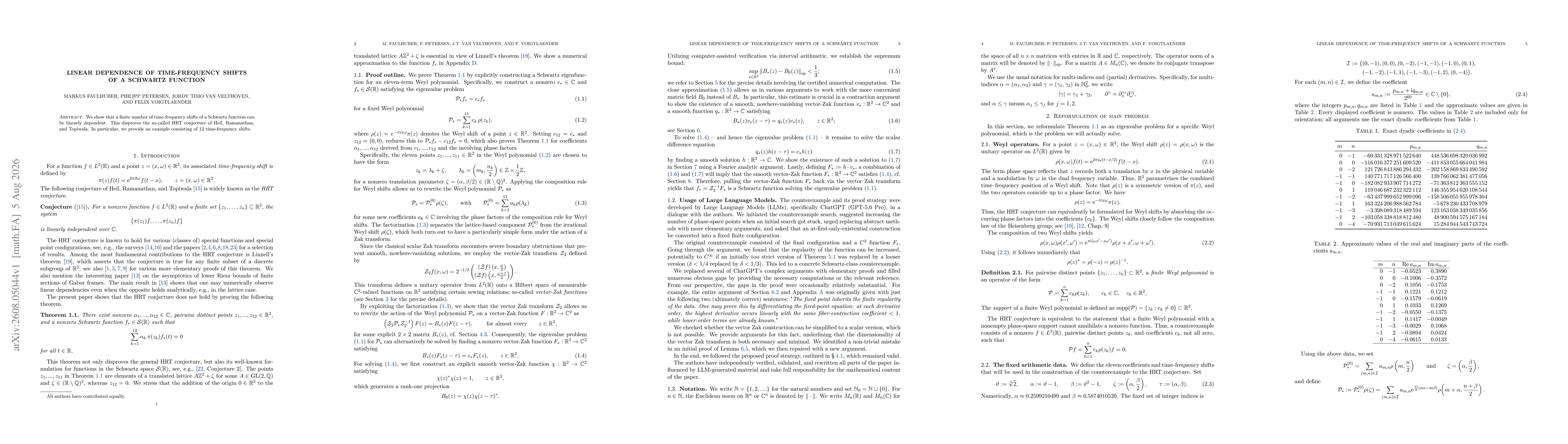 Thumbnail for Linear dependence of time-frequency shifts of a Schwartz function