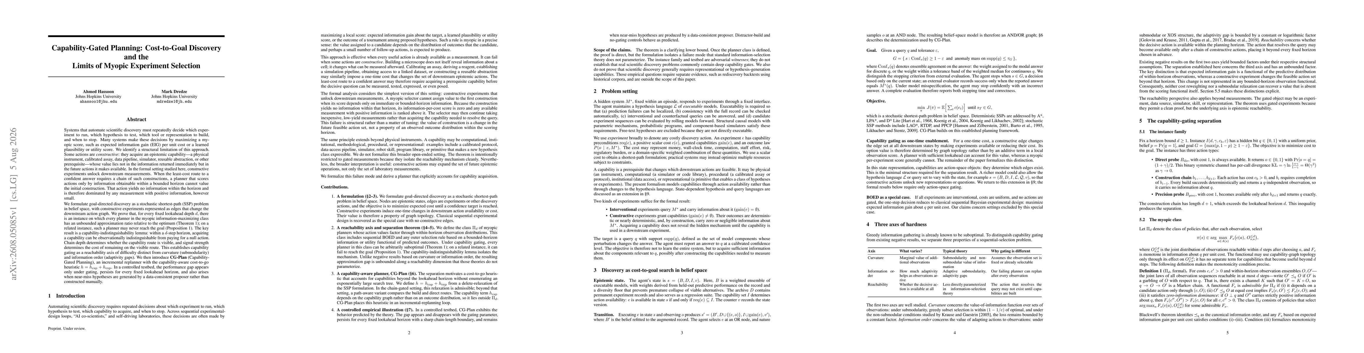 Thumbnail for Capability-Gated Planning: Cost-to-Goal Discovery and the Limits of Myopic Experiment Selection