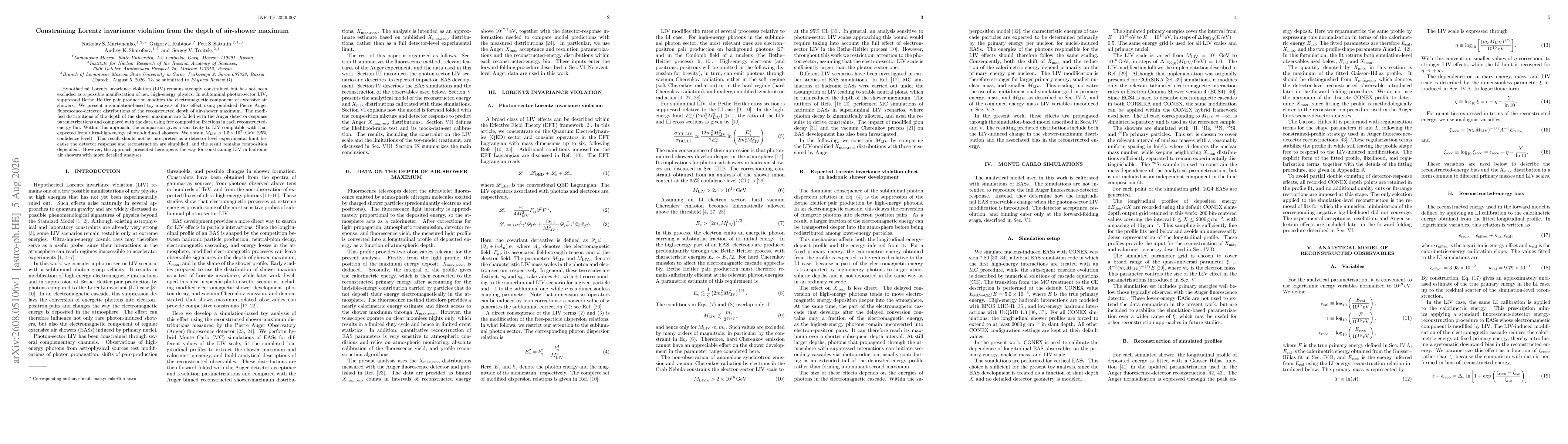 Thumbnail for Constraining Lorentz invariance violation from the depth of air-shower maximum