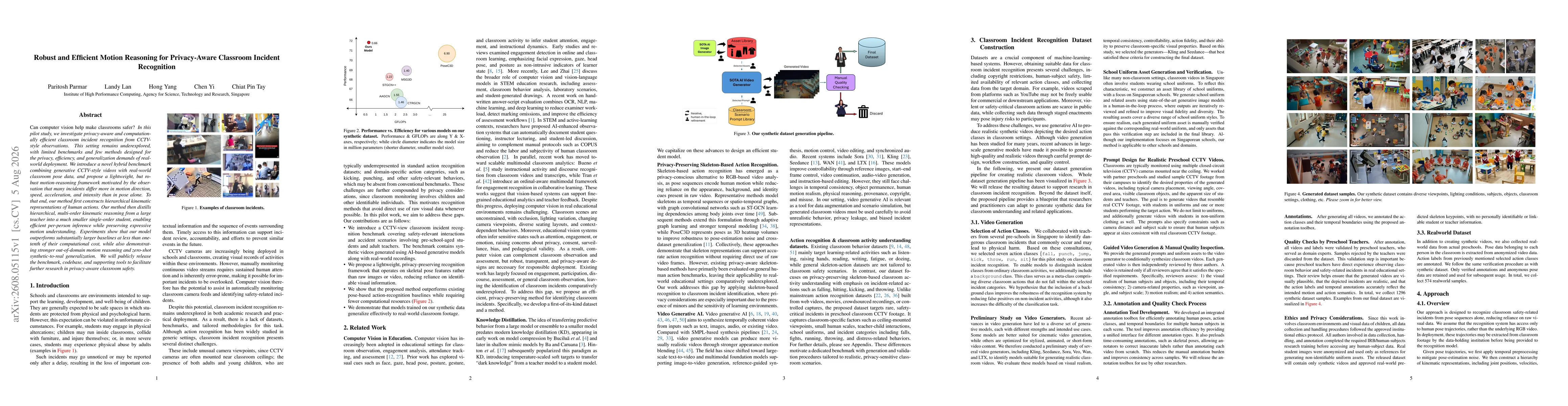 Thumbnail for Robust and Efficient Motion Reasoning for Privacy-Aware Classroom Incident Recognition