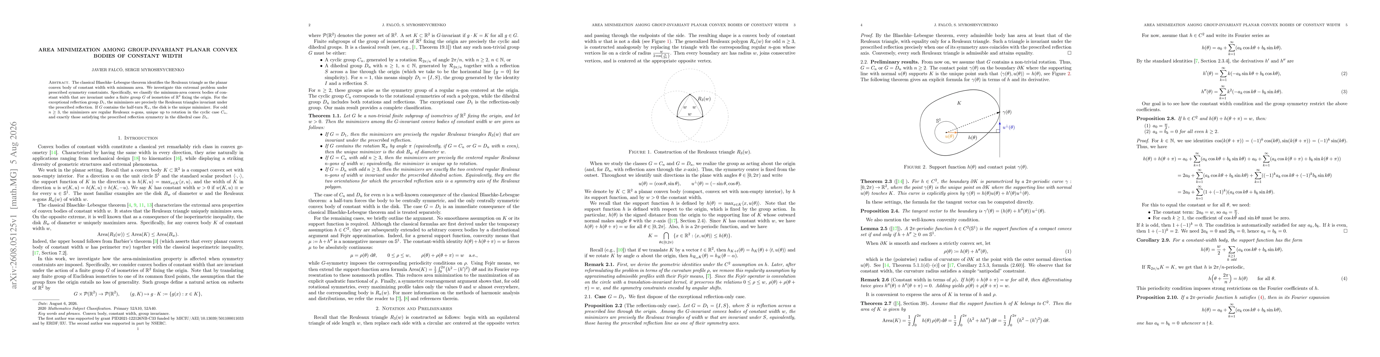 Thumbnail for Area Minimization Among Group-Invariant Planar Convex Bodies of Constant Width