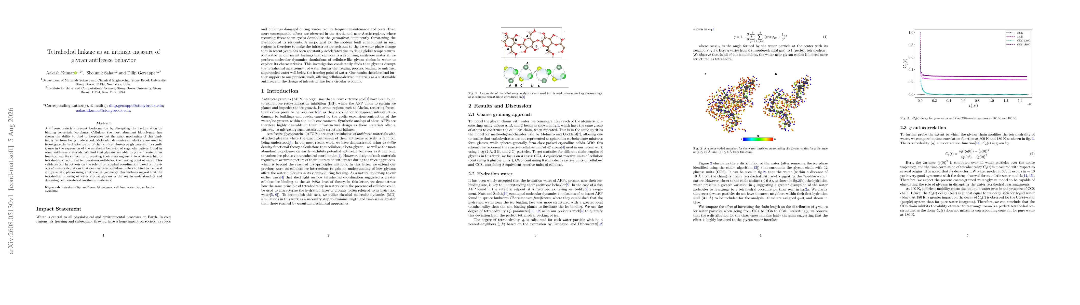 Thumbnail for Tetrahedral linkage as an intrinsic measure of glycan antifreeze behavior