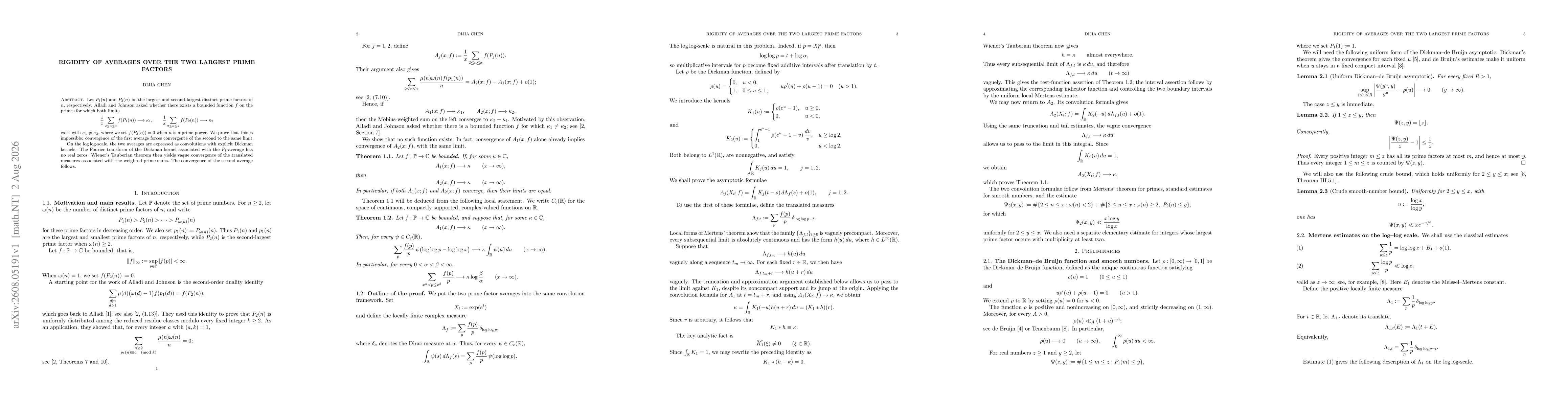 Thumbnail for Rigidity of Averages over the Two Largest Prime Factors