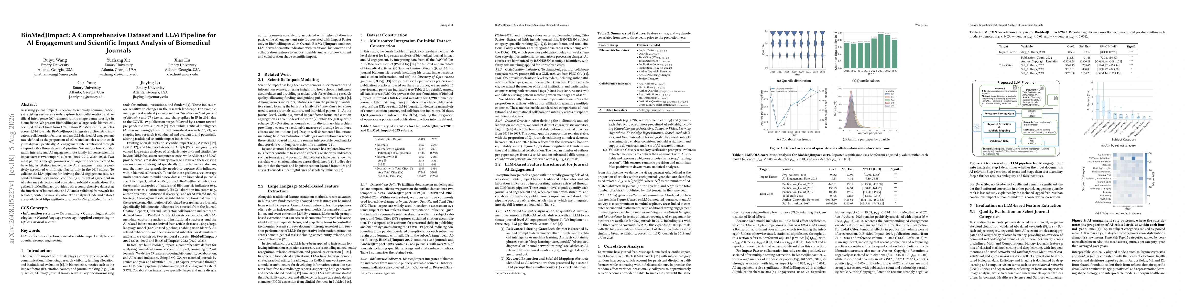 Thumbnail for BioMedJImpact: A Comprehensive Dataset and LLM Pipeline for AI Engagement and Scientific Impact Analysis of Biomedical Journals