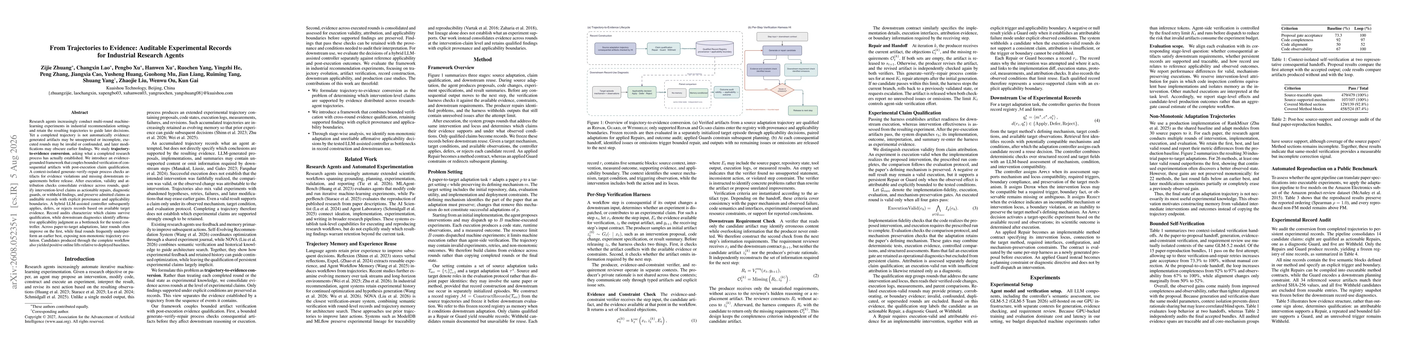 Thumbnail for From Trajectories to Evidence: Auditable Experimental Records for Industrial Research Agents