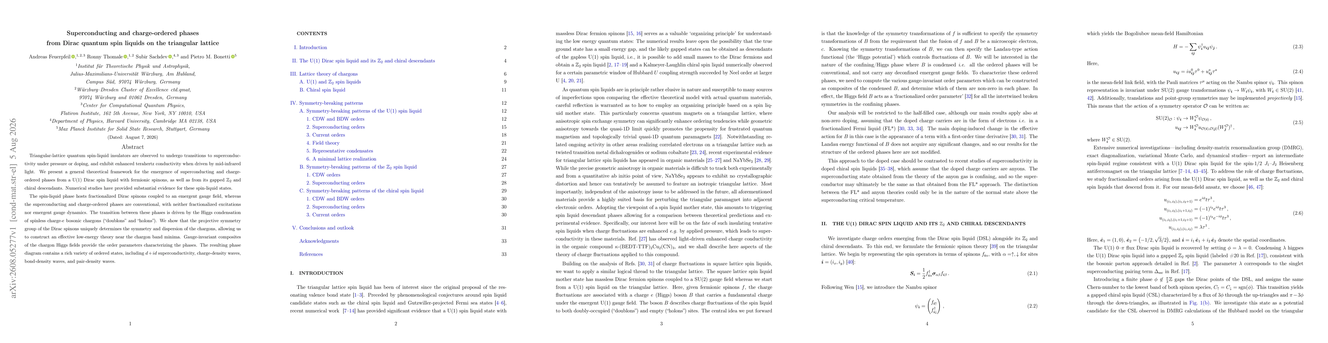 Thumbnail for Superconducting and charge-ordered phases from Dirac quantum spin liquids on the triangular lattice