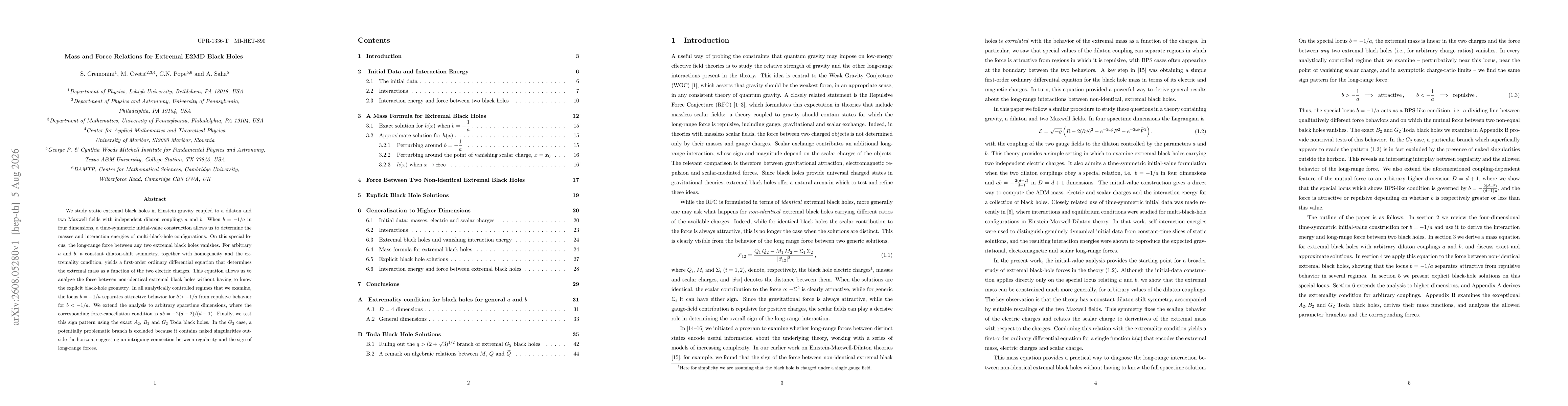 Thumbnail for Mass and Force Relations for Extremal E2MD Black Holes