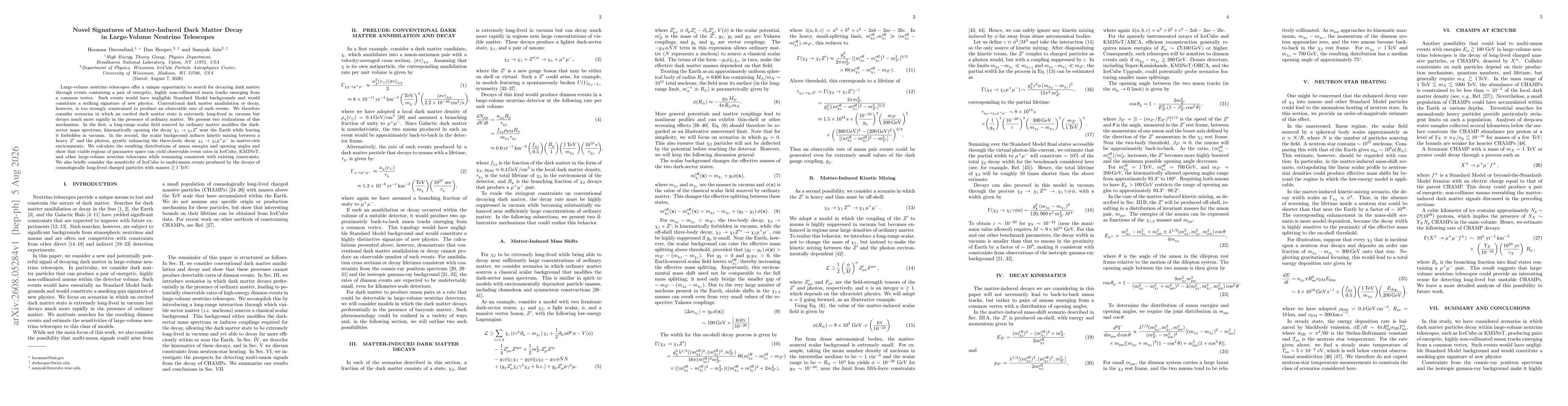 Thumbnail for Novel Signatures of Matter-Induced Dark Matter Decay in Large-Volume Neutrino Telescopes