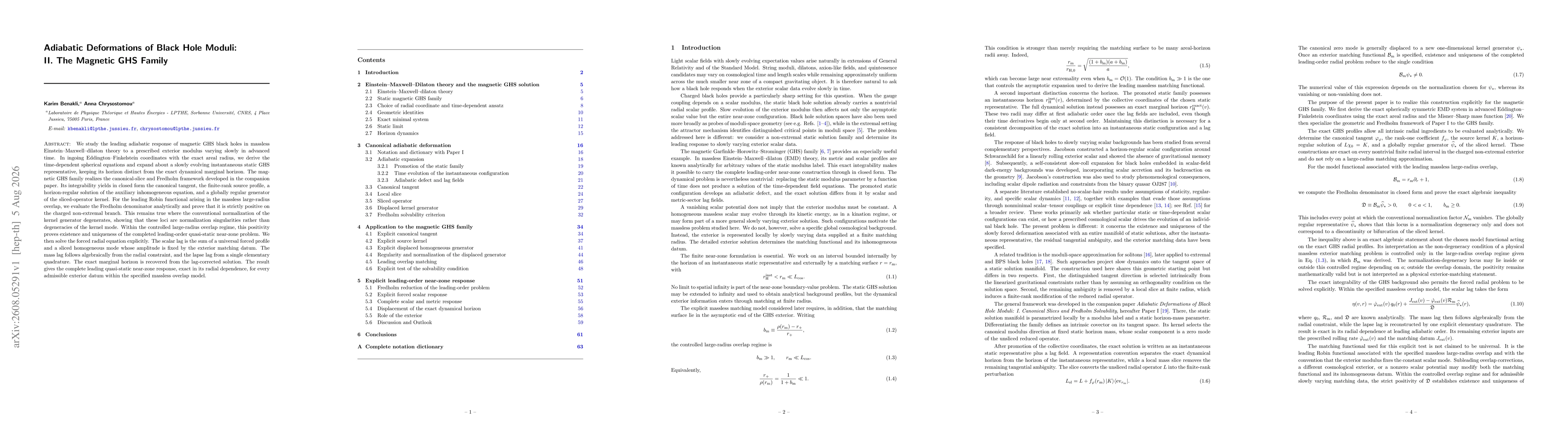 Thumbnail for Adiabatic Deformations of Black Hole Moduli: II. The Magnetic GHS Family
