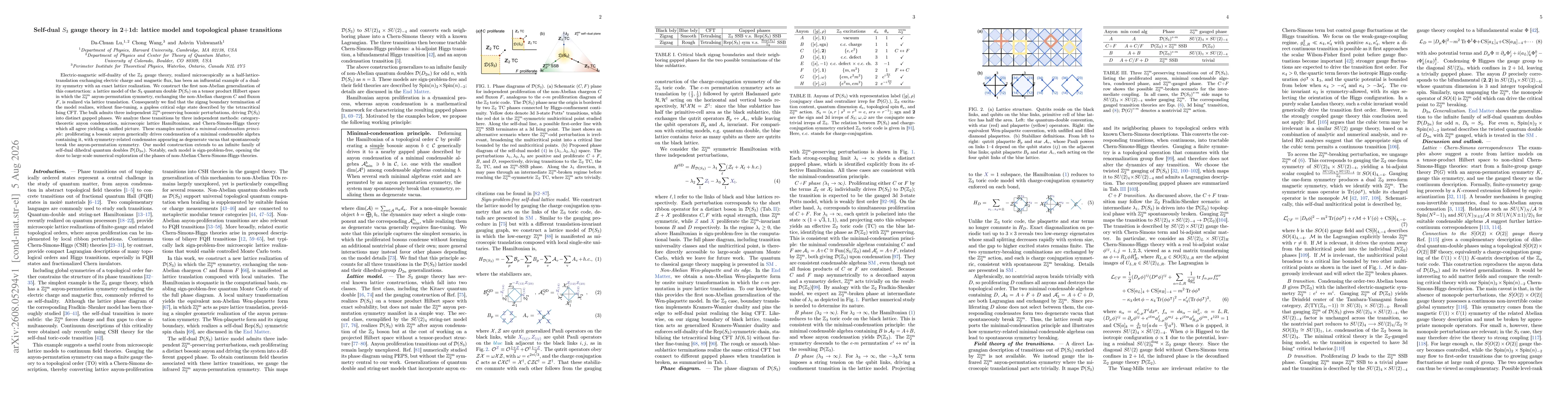 Thumbnail for Self-dual $S_3$ gauge theory in 2+1d: lattice model and topological phase transitions