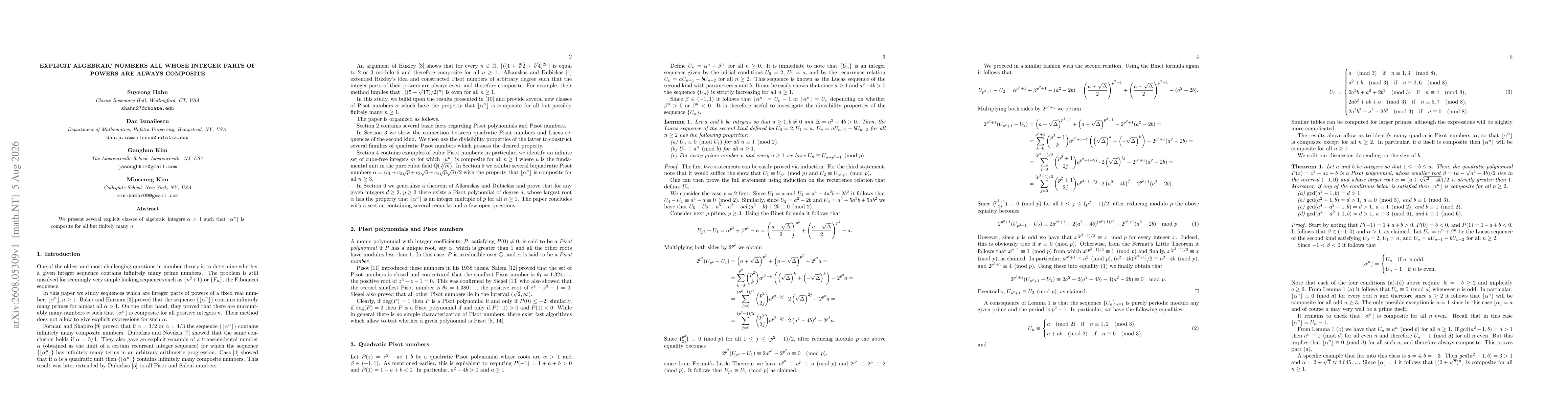 Thumbnail for Explicit Algebraic Numbers all whose Integer Parts of Powers are Composite