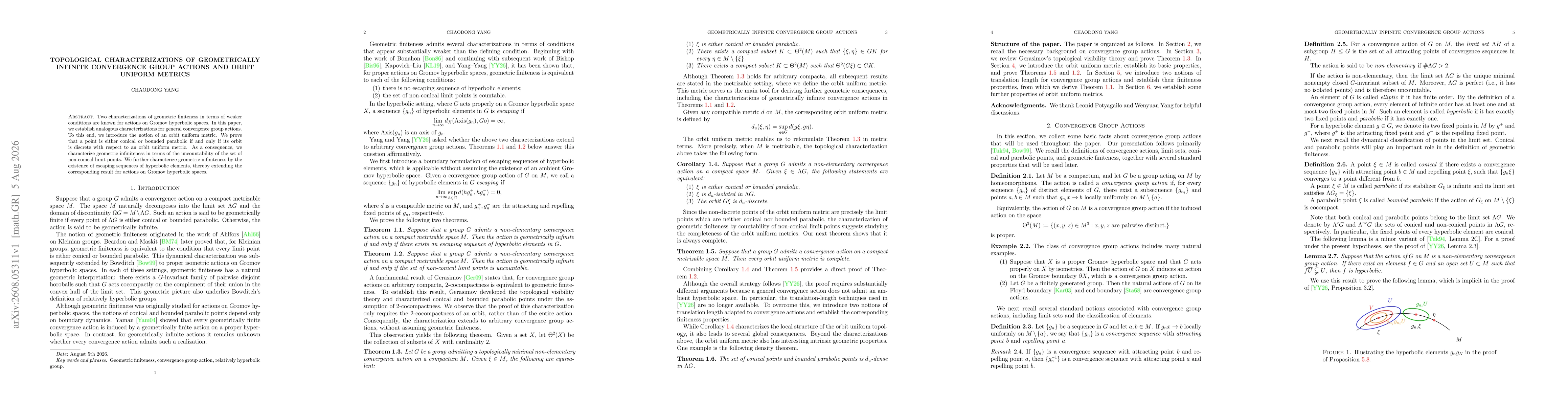 Thumbnail for Topological Characterizations of Geometrically Infinite Convergence Group Actions and Orbit Uniform Metrics