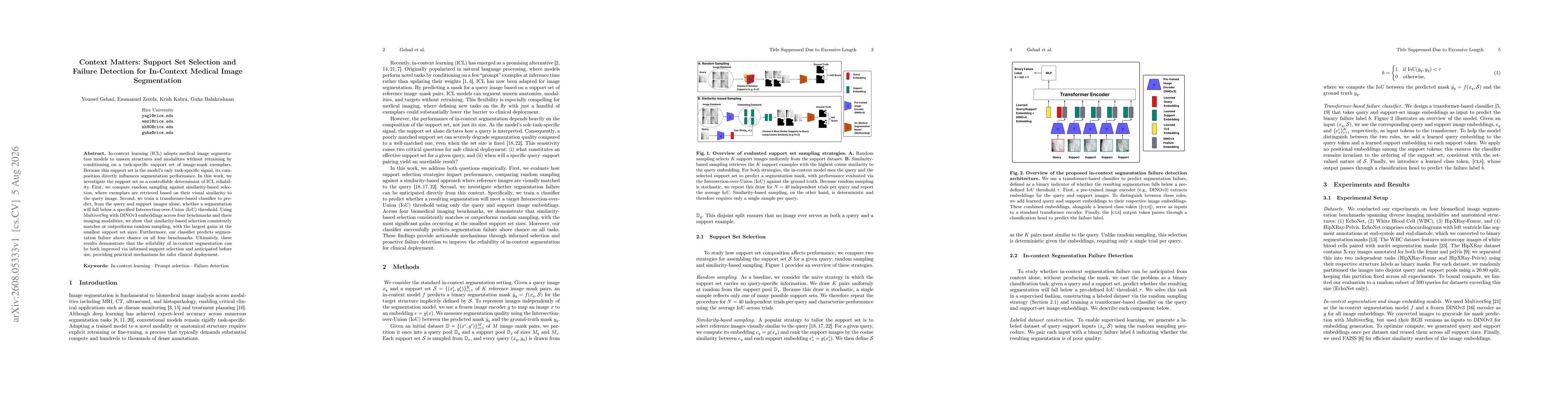 Thumbnail for Context Matters: Support Set Selection and Failure Detection for In-Context Medical Image Segmentation