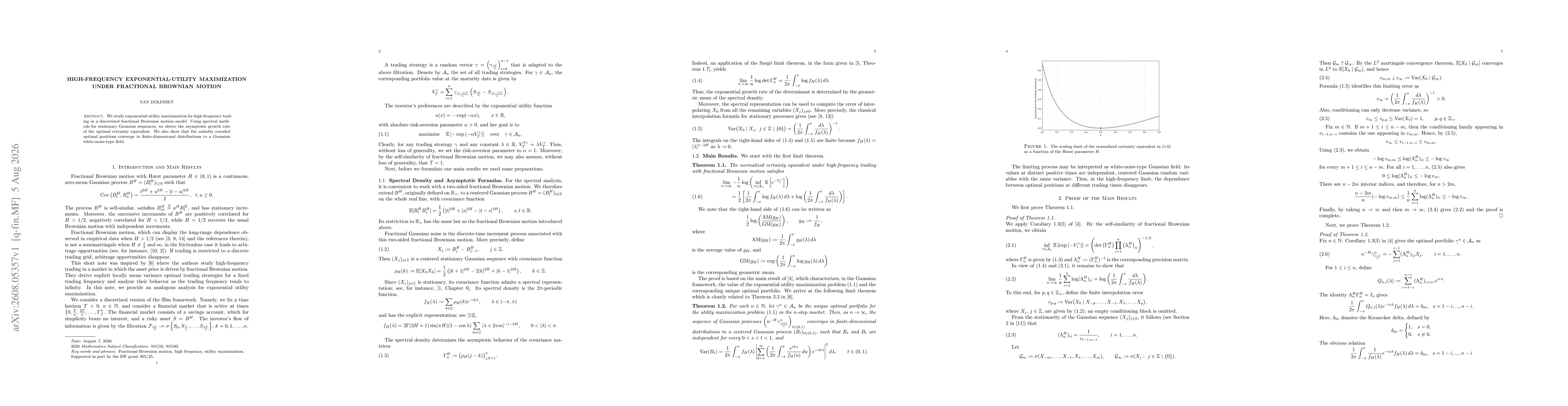 Thumbnail for High-Frequency Exponential-Utility Maximization under Fractional Brownian Motion