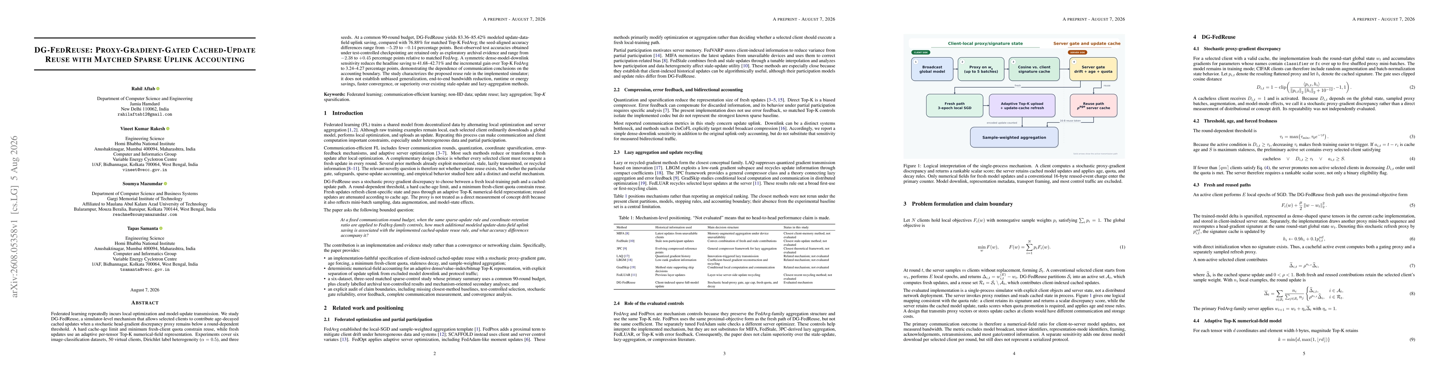 Thumbnail for DG-FedReuse: Proxy-Gradient-Gated Cached-Update Reuse with Matched Sparse Uplink Accounting