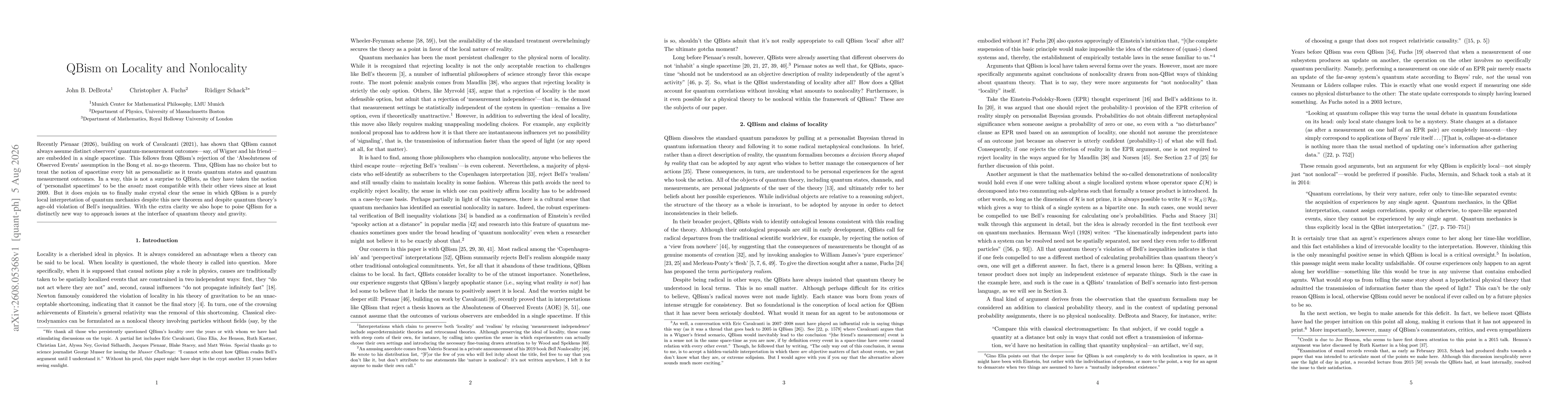 Thumbnail for QBism on Locality and Nonlocality