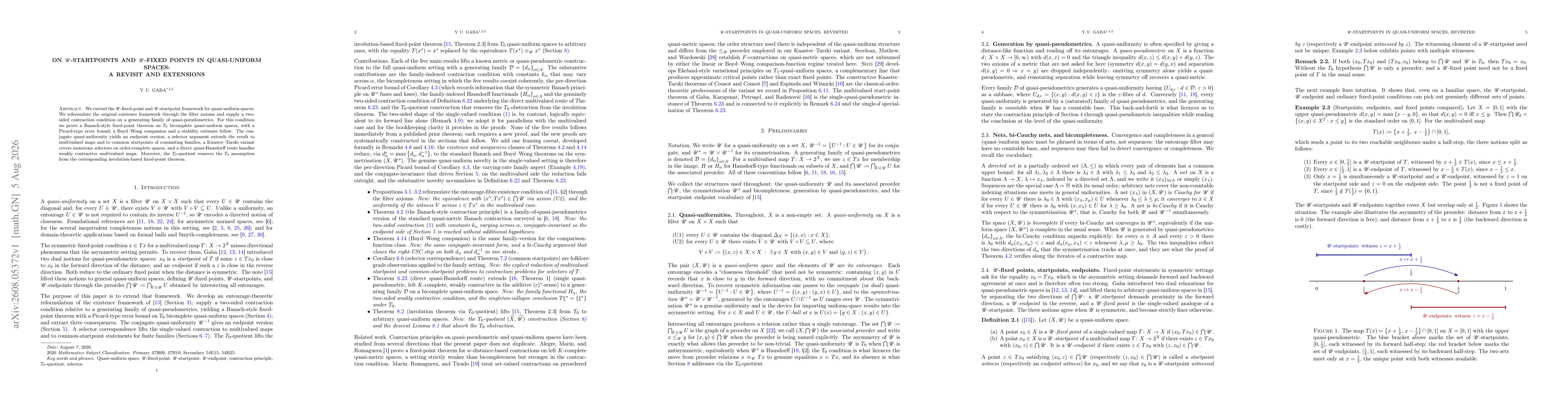 Thumbnail for On $U$-startpoints and $U$-fixed points in quasi-uniform spaces: a revisit and extensions