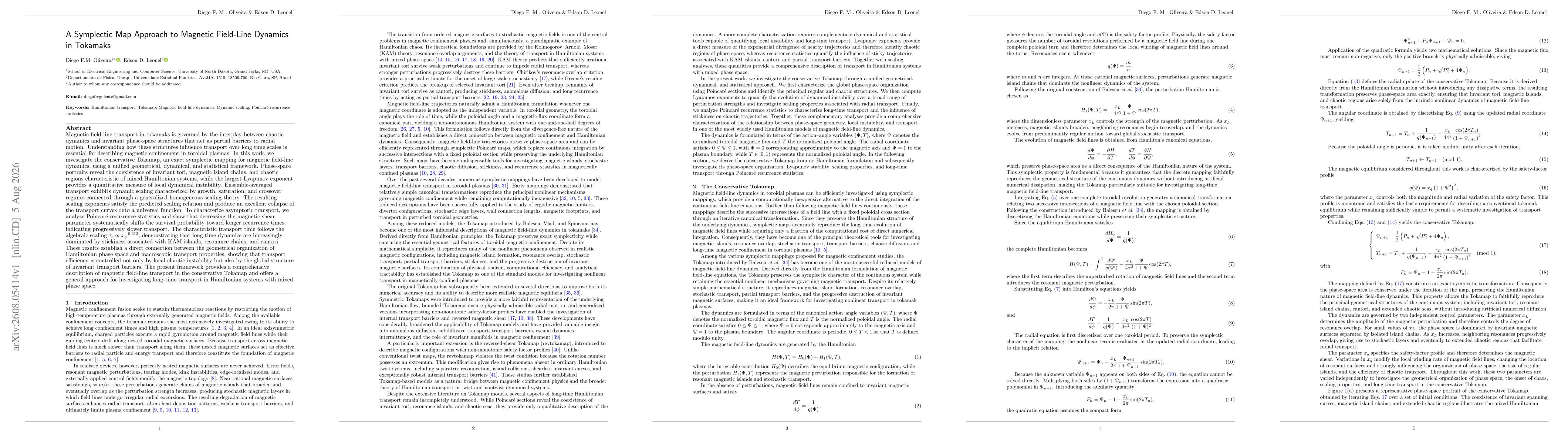 Thumbnail for A Symplectic Map Approach to Magnetic Field-Line Dynamics in Tokamaks