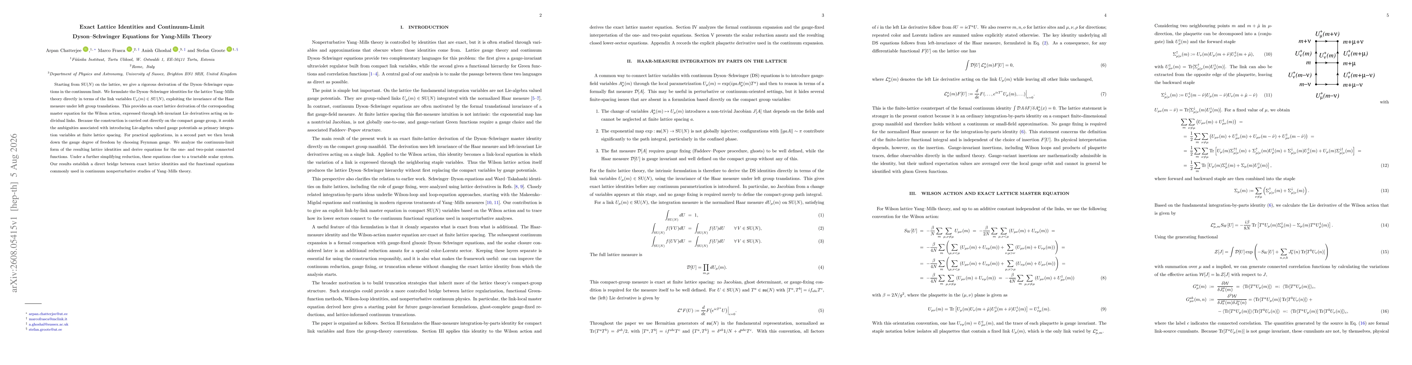 Thumbnail for Exact Lattice Identities and Continuum-Limit Dyson--Schwinger Equations for Yang-Mills Theory