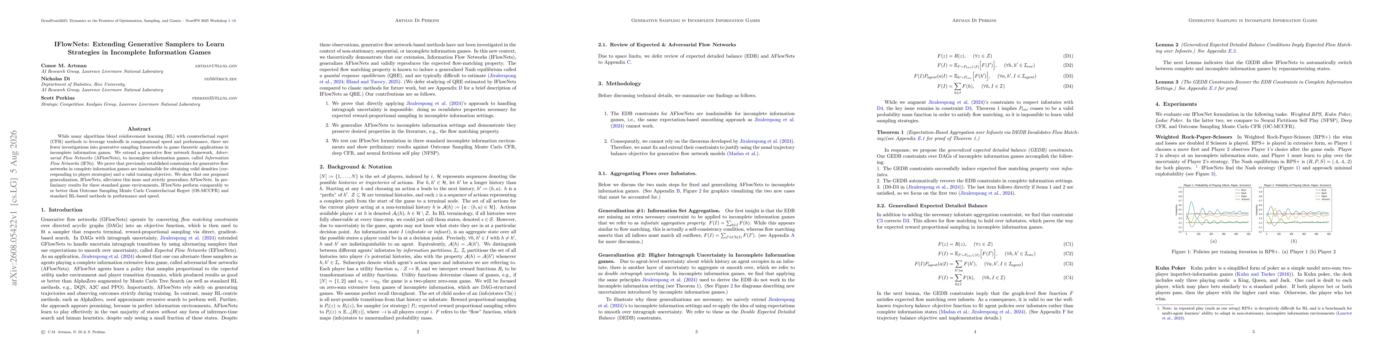 Thumbnail for IFlowNets: Extending Generative Samplers to Learn Strategies in Incomplete Information Games