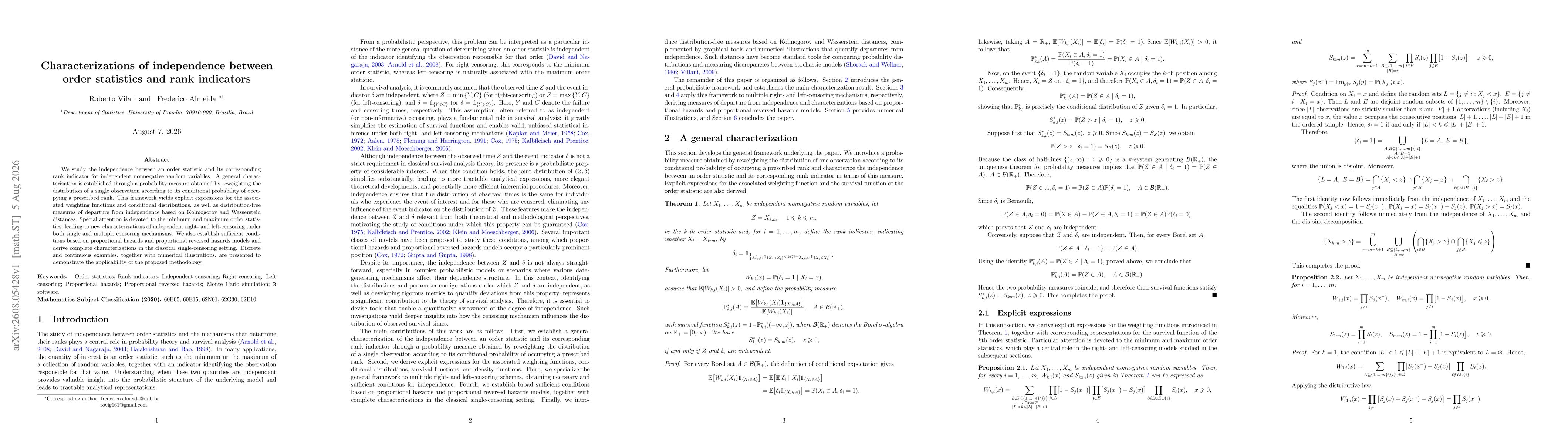 Thumbnail for Characterizations of independence between order statistics and rank indicators
