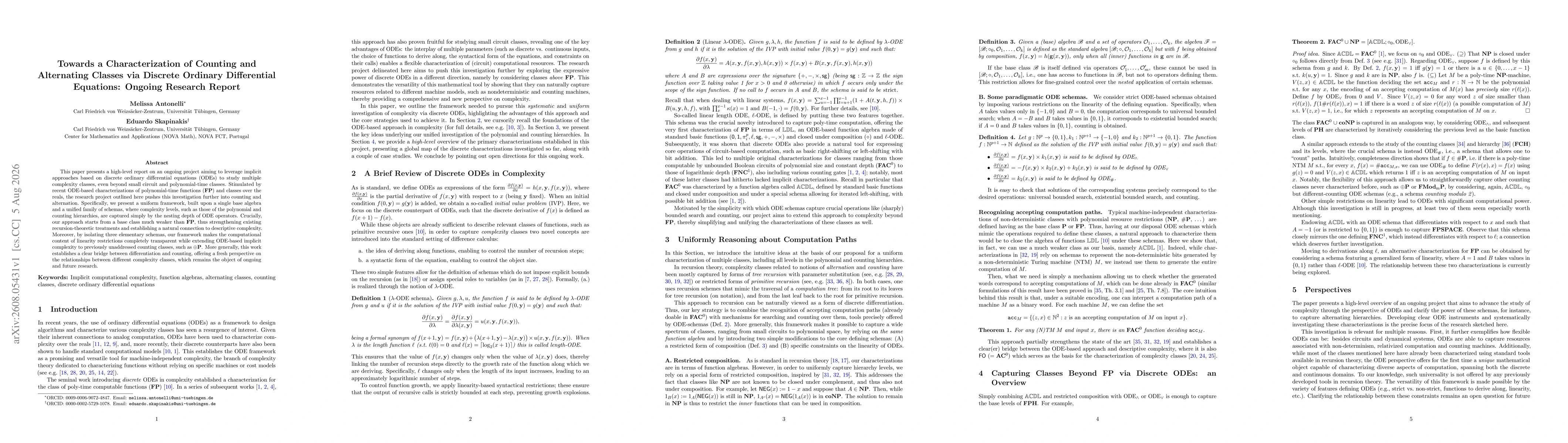 Thumbnail for Towards a Characterization of Counting and Alternating Classes via Discrete Ordinary Differential Equations